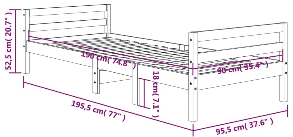 Giroletto Marrone Cera 90x190 cm in Legno Massello di Pino