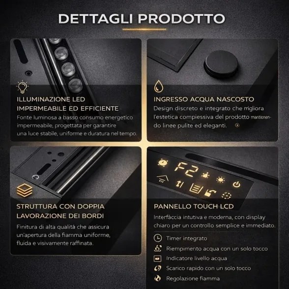 Camino elettrico a Vapore Acqueo 3D bruciatore inserto da incasso L 120 DFVAPO120