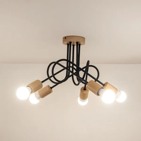 Lampadario a plafone OXFORD 5xE27/15W/230V, finitura pino/nero