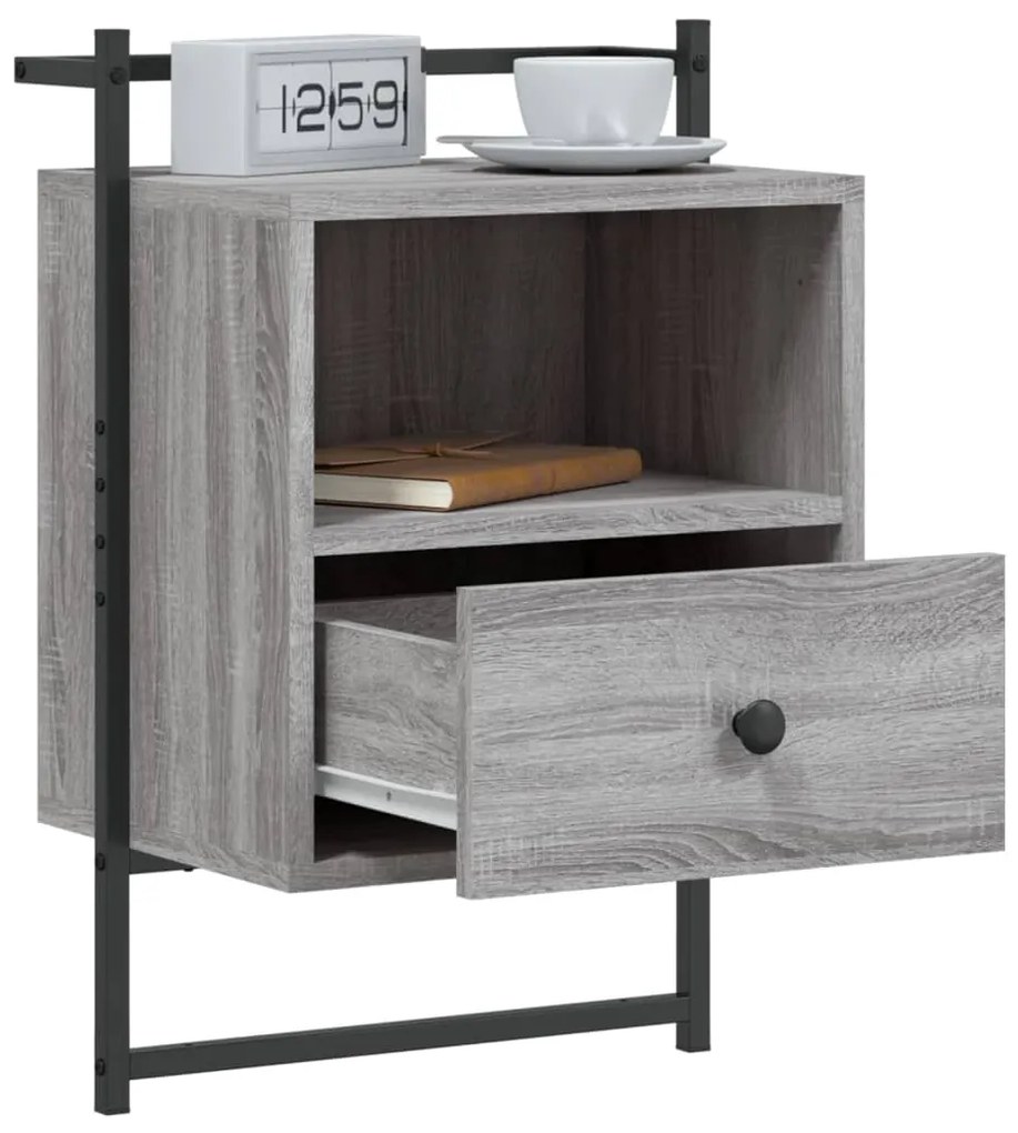 Comodini a Muro 2 pz Grigio Sonoma 40x30x61cm Legno Multistrato