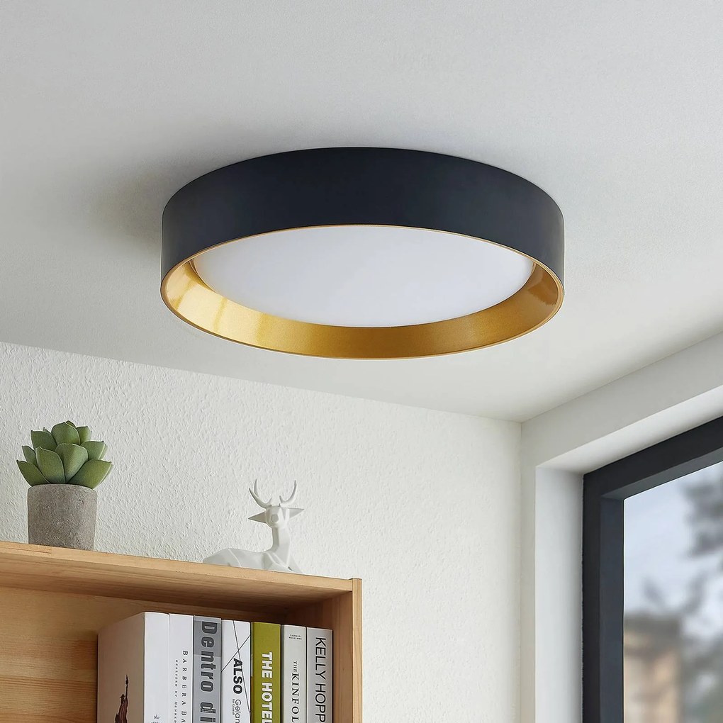 Plafoniera a LED Kambia Lindby, Nero, Soggiorno / Sala da pranzo, Alluminio, Moderno, Plafoniera LED