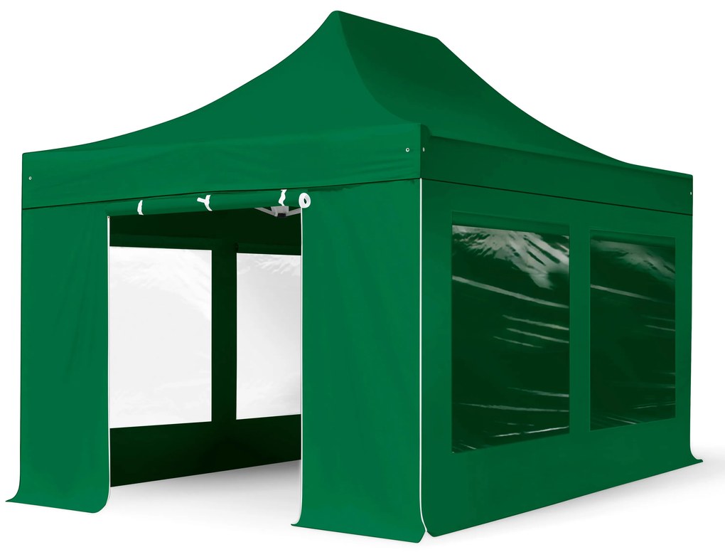 TOOLPORT 3x4,5m gazebo pieghevole con laterali (finestre panoramiche), PREMIUM acciaio, verde scuro - (600052)