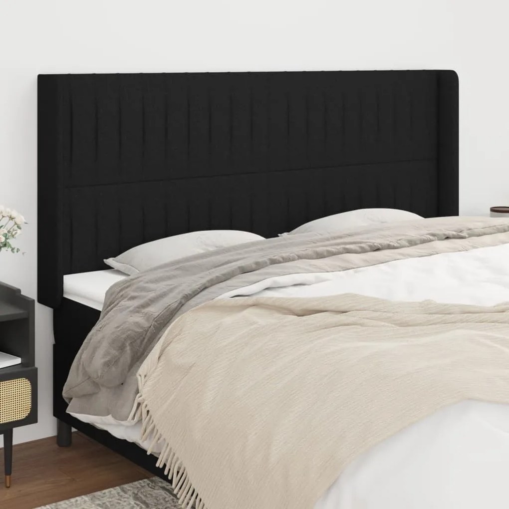 Testiera Ad Orecchio Nera 163x16x118/128 Cm İn Tessuto /