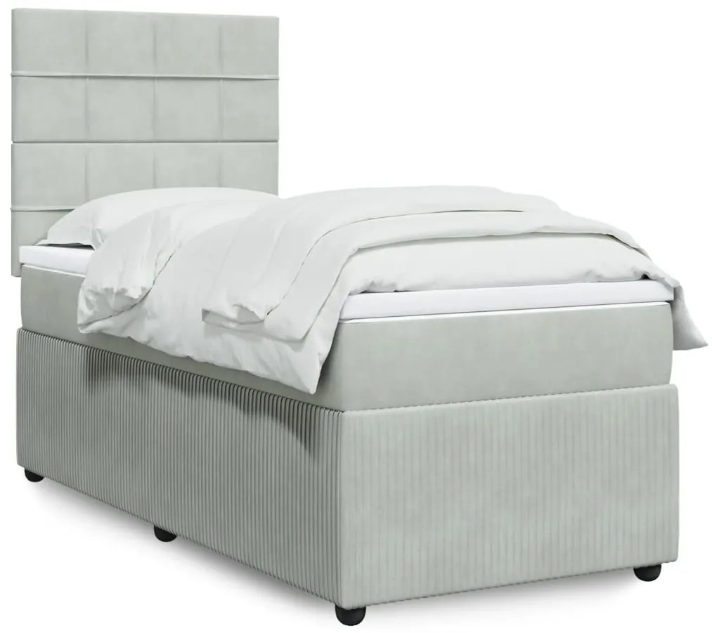 Giroletto A Molle Con Materasso Grigio Chiaro 90x200 Cm Velluto /