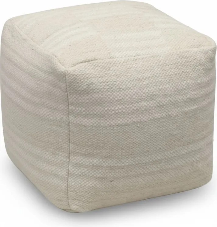 MIRANDA - pouf in lana avorio con decoro 40 x 40