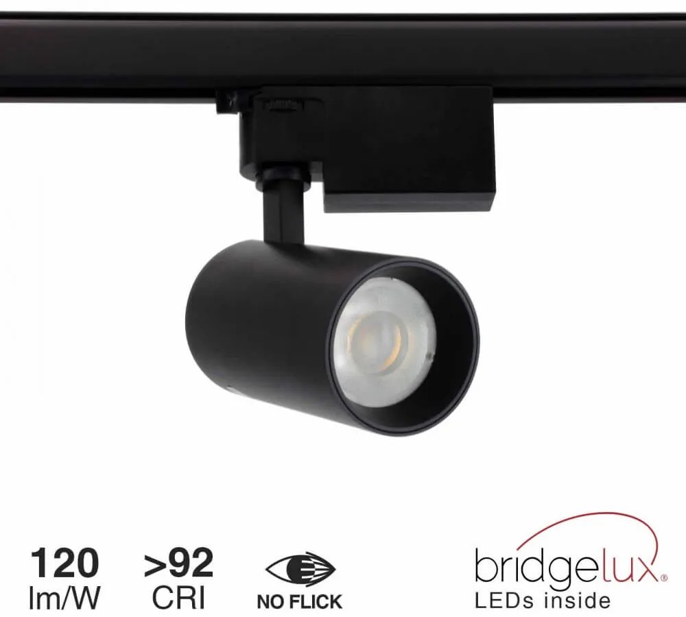 Faro LED 20W Trifase Nero 60°, 120lm/W, CRI92, no Flickering - BRIDGELUX LED Colore Bianco Naturale 4.000K