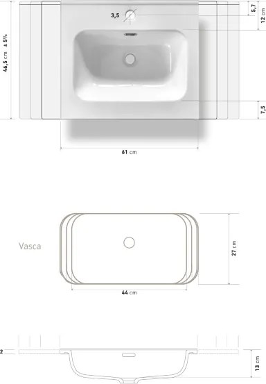 Lavabo incasso STELLA 60x46 cm ceramica bianco design elegante