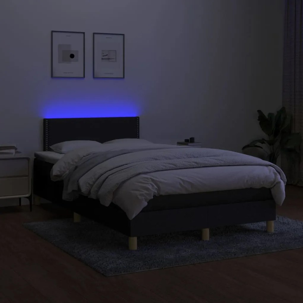 Letto a Molle con Materasso e LED Nero 120x200cm in Tessuto