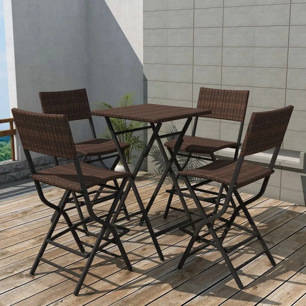 Set da giardino 5 pz pieghevole in acciaio e polyrattan marrone