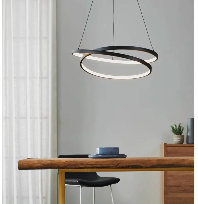 Lampadario LED moderno Ruotale nero Ø55cm, luce calda 4800 lumen, EGLO