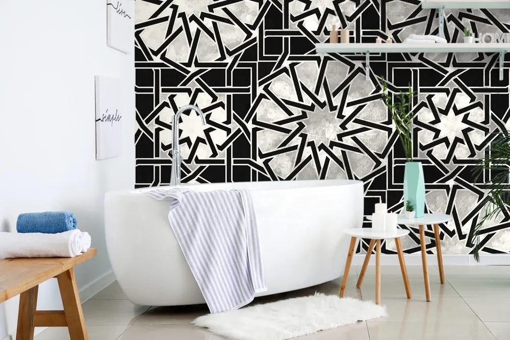 Carta da parati – Mosaico Orientale in Bianco e Nero