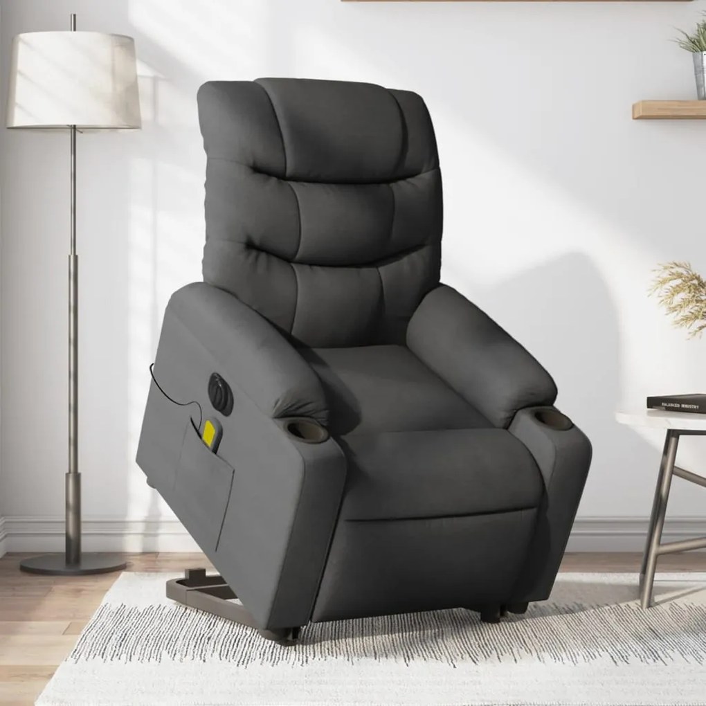Poltrona Alzapersona Massaggi Elettrica Grigio Scuro Tessuto /