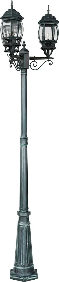 Lampione Storico con 3 Lanterne 215cm E27 IP54 Verde Anticato - Serie BELLINI