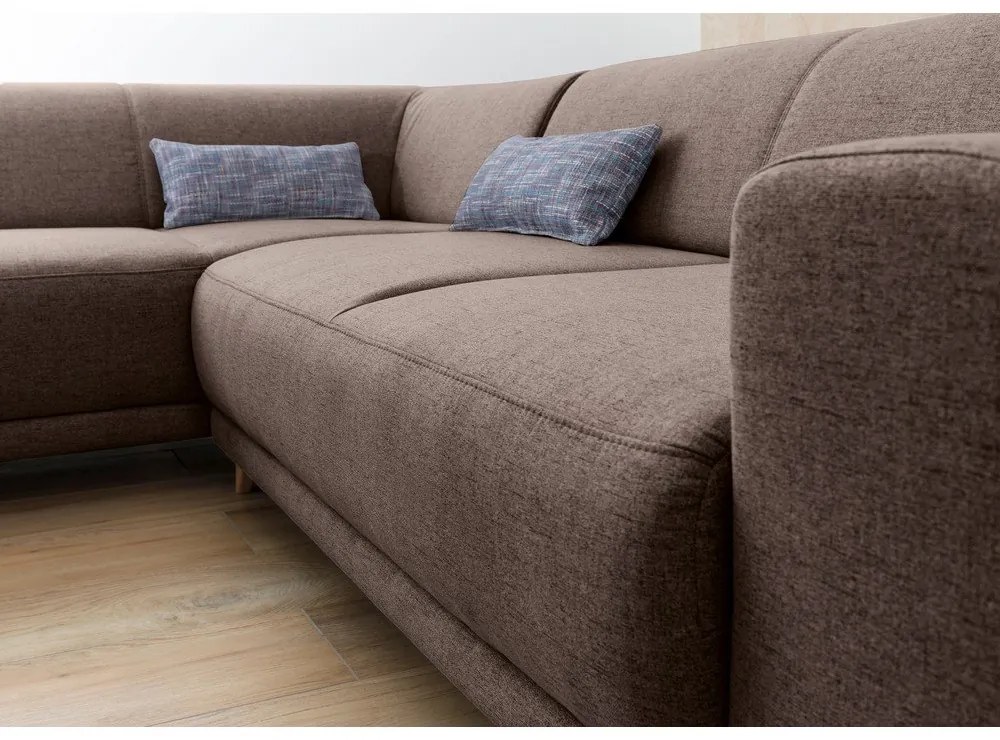 Divano angolare marrone allungabile e con contenitore (con penisola a sinistra/a L) Classy Sophie – Miuform