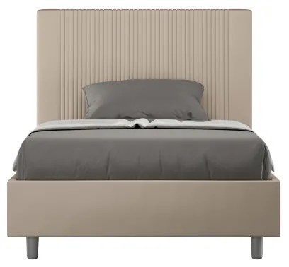 Letto matrimoniale francese con rete imbottito 140x210 similpelle tortora Goya