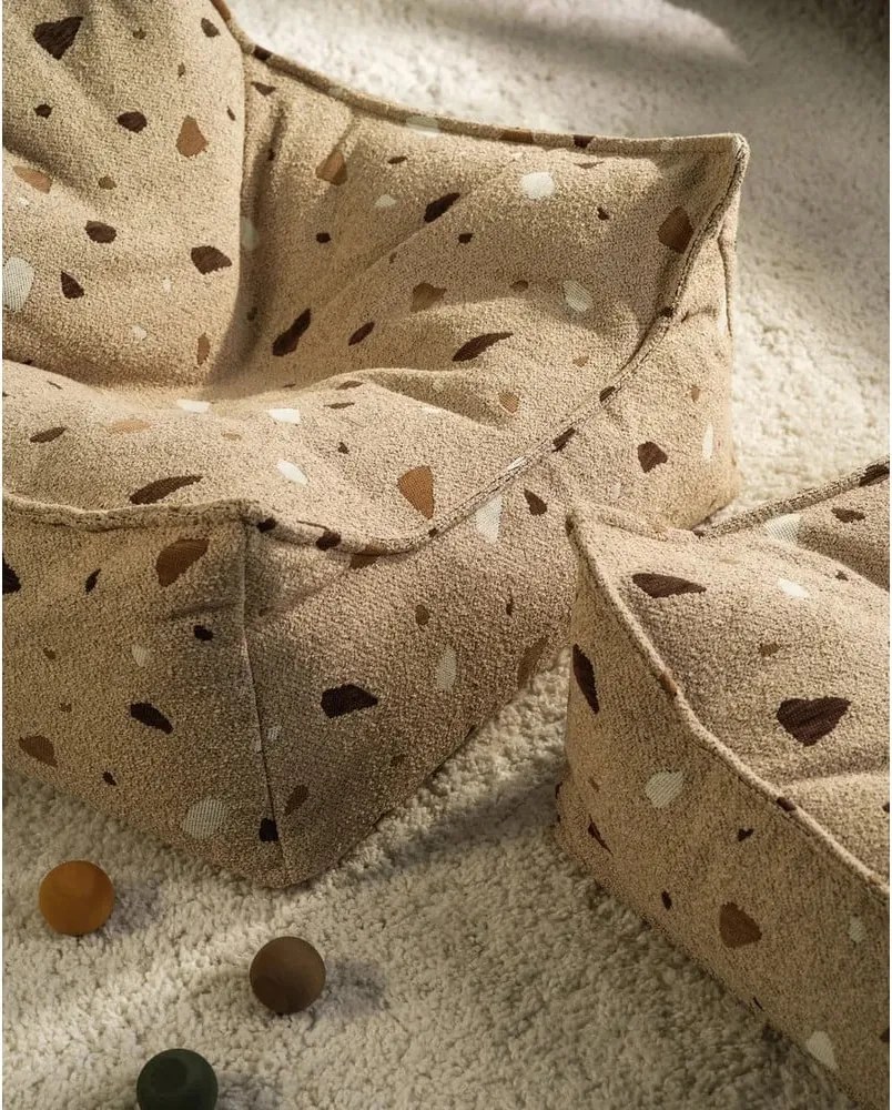 Pouf a sacco per bambini marrone chiaro con rivestimento in bouclé e ciniglia Terrazzo Square – Wigiwama