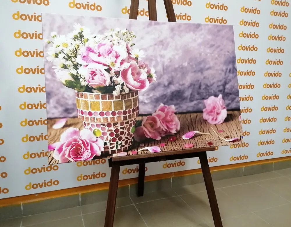 Quadro su tela – Fiori di garofano in vaso a mosaico