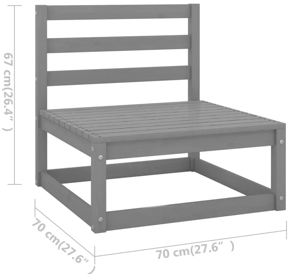 Set Divani da Giardino 8 pz Grigio in Legno Massello di Pino