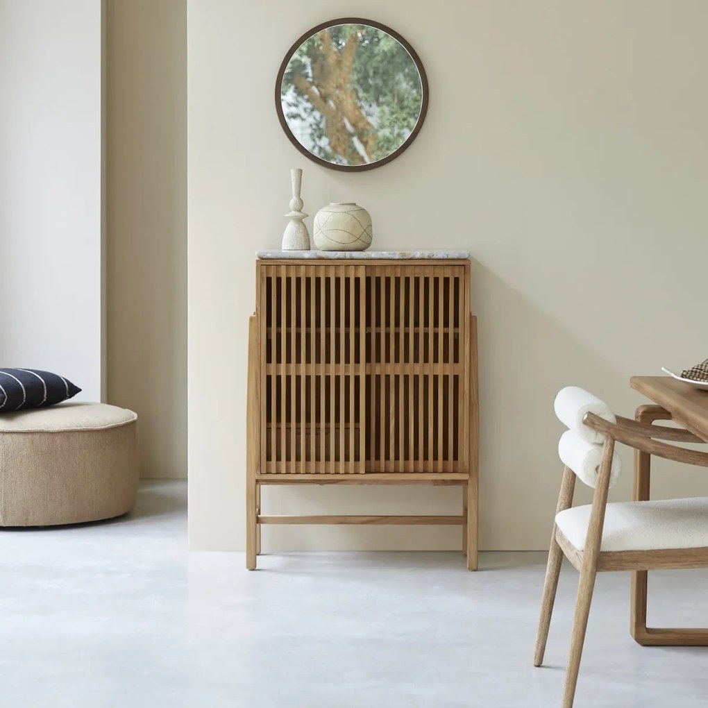 Tikamoon - Credenza Isaure in legno di noce massello e terrazzo pregiato 80 cm