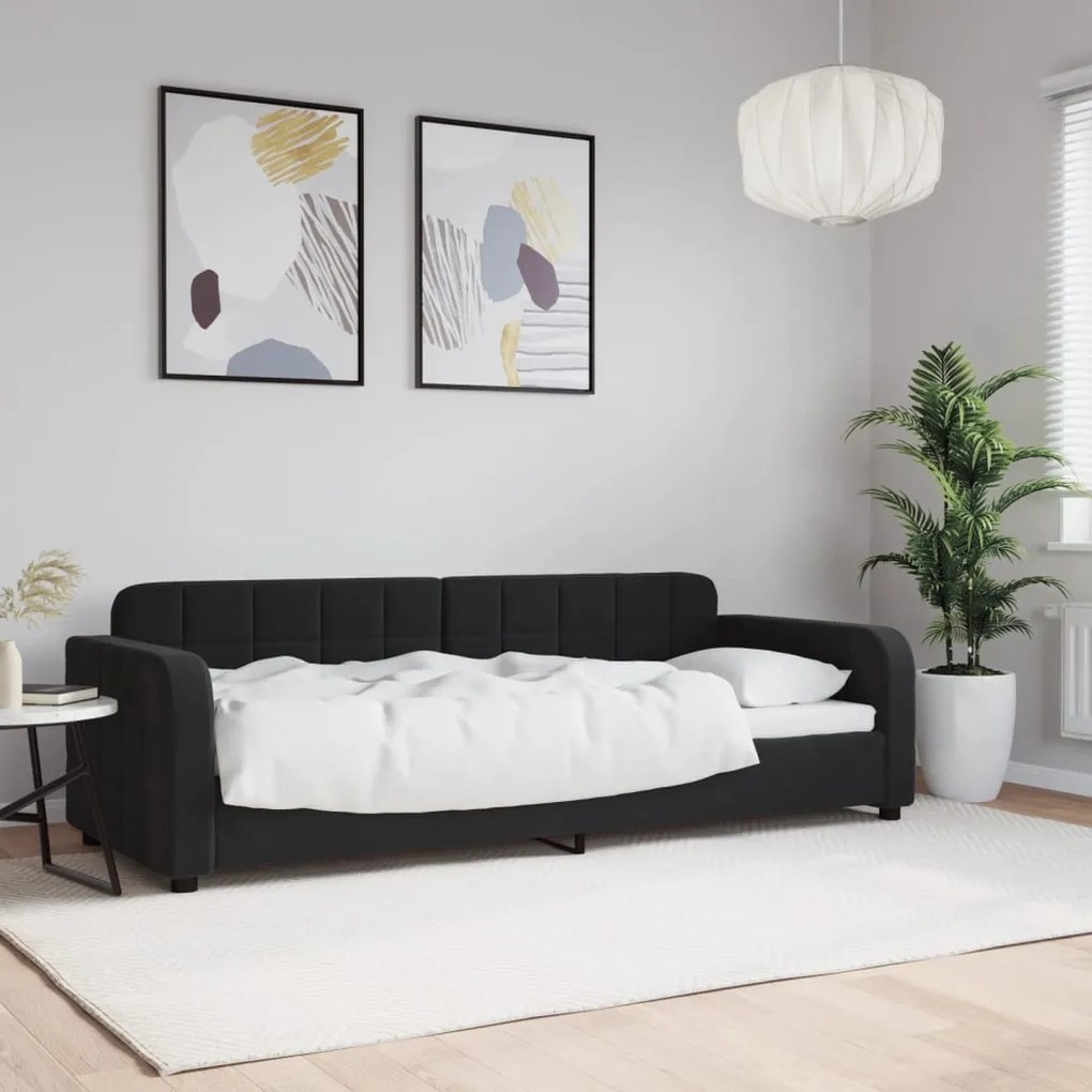 Letto Da Giorno Nero 80x200 Cm İn Velluto /