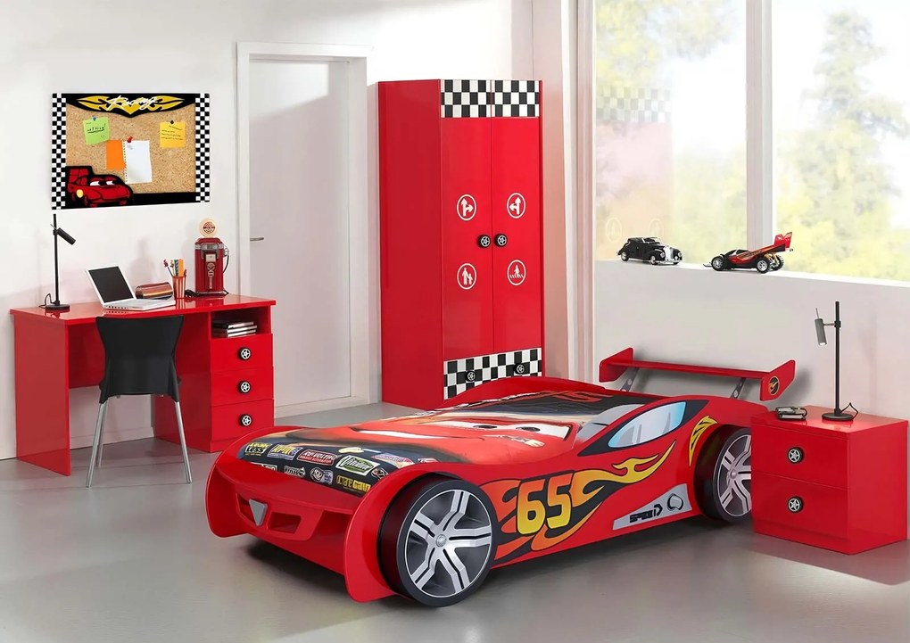 Letto a macchina per bambini, finitura Rosso laccato