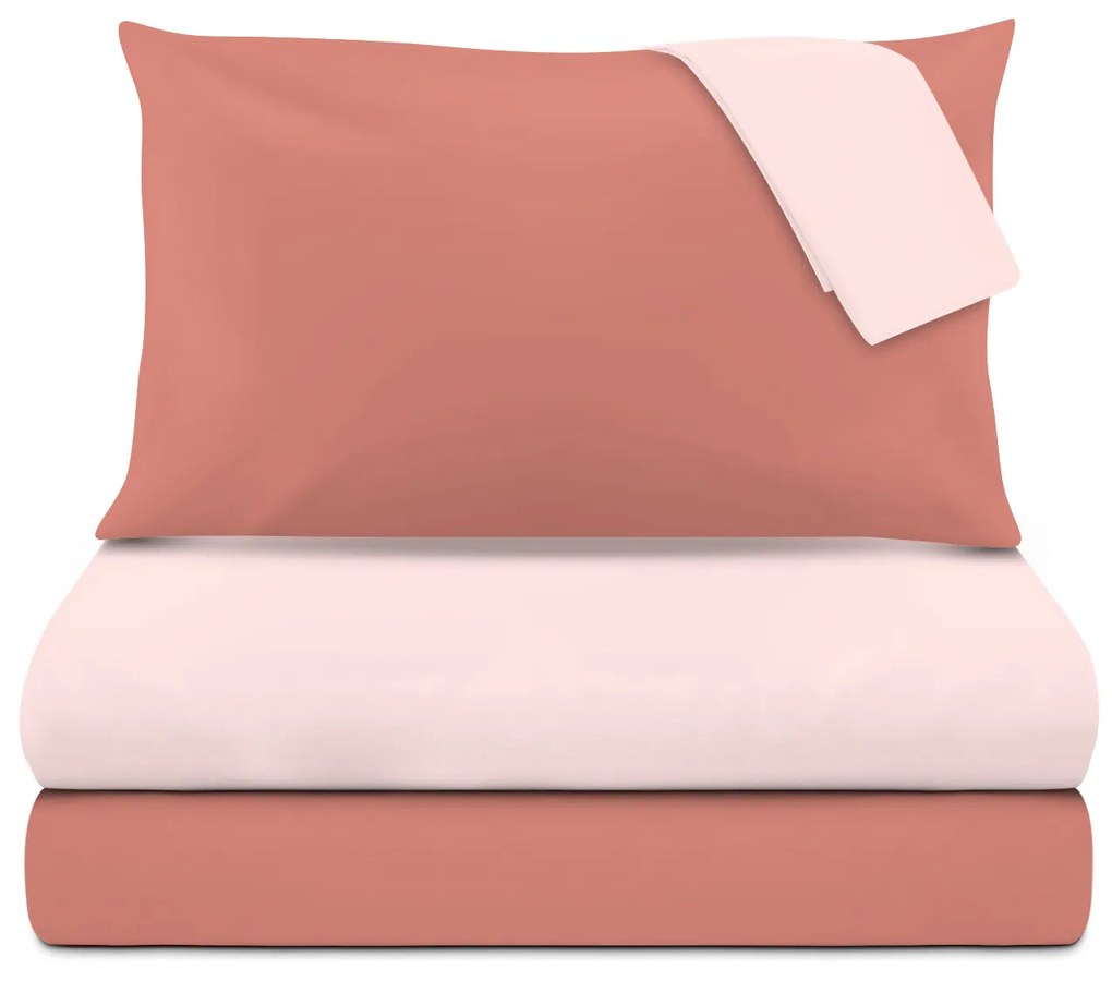 Completo letto matrimoniale microfibra mano pesca rosa