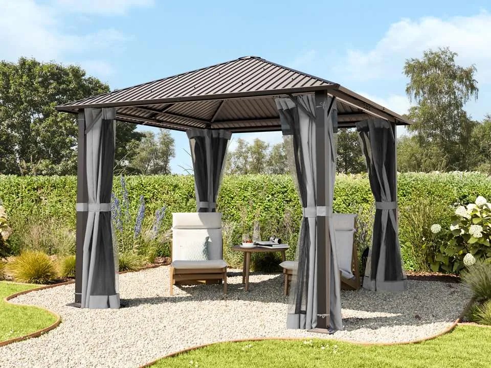 TOOLPORT Gazebo da giardino 3x3m, Hardtop, 4 teli laterali, grigio - (300219)