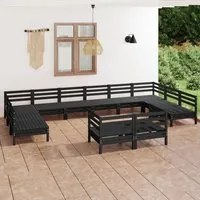 Set Salotto da Giardino 12 pz Nero in Legno Massello di Pino 3083498