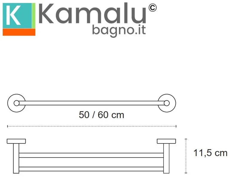 Kamalu - portasciugamani doppia barra 60cm in acciaio inox satinato | mira-s