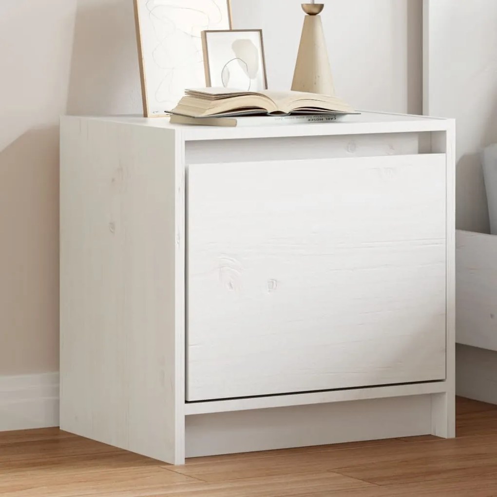 Comodino Bianco 40x30,5x40 Cm İn Legno Massello Di Pino /