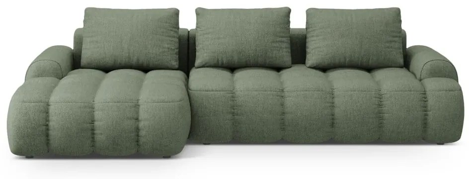 Divano angolare verde allungabile/con contenitore (con penisola a sinistra/con chaise lounge) Linz – Cosmopolitan Design