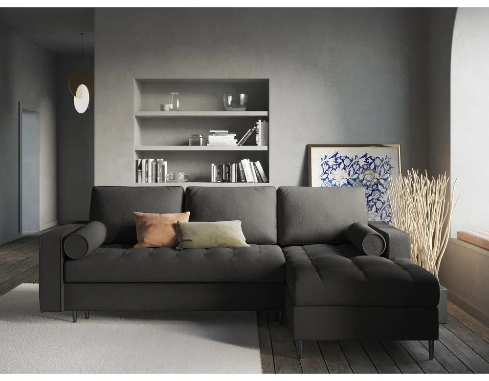 Divano letto angolare grigio scuro, angolo destro Santo - Milo Casa