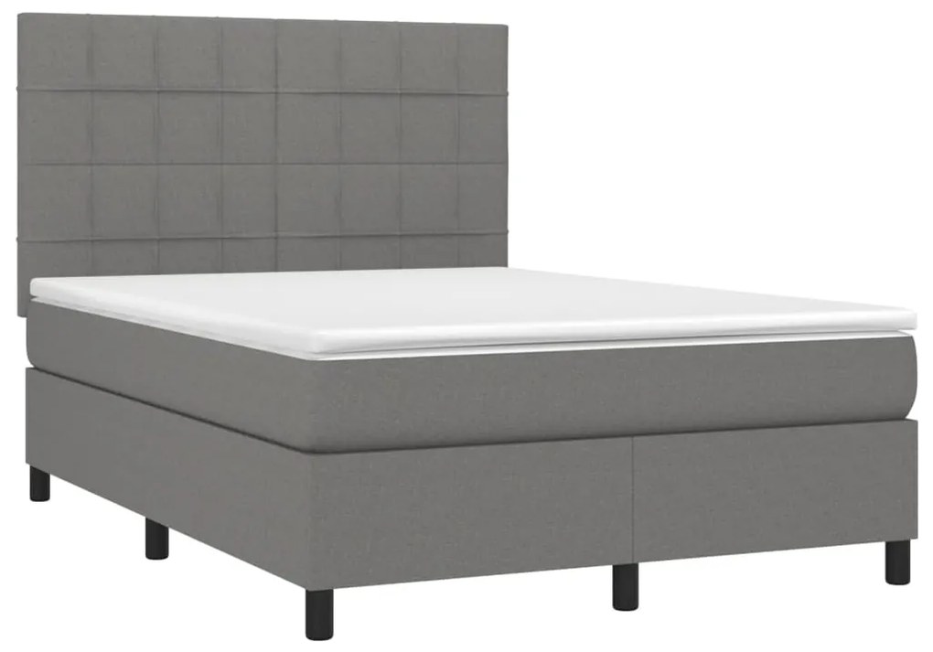 Letto a molle materasso e led grigio scuro 140x190cm in tessuto