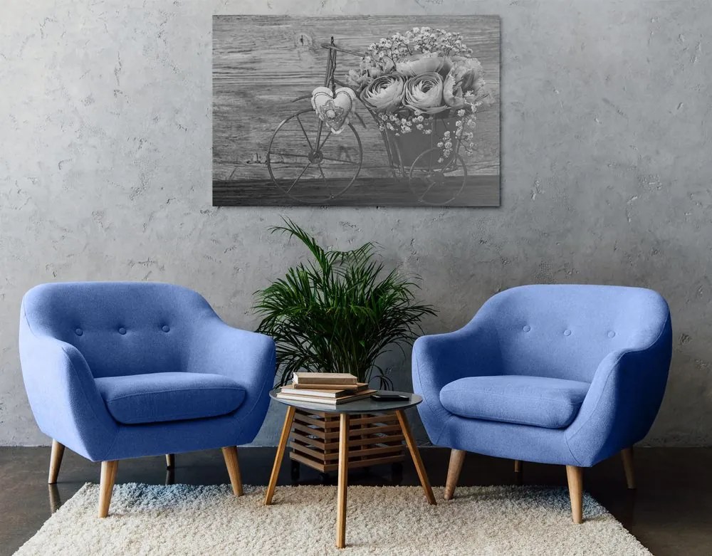 Quadro su tela – Fiori in bianco e nero in vaso vintage