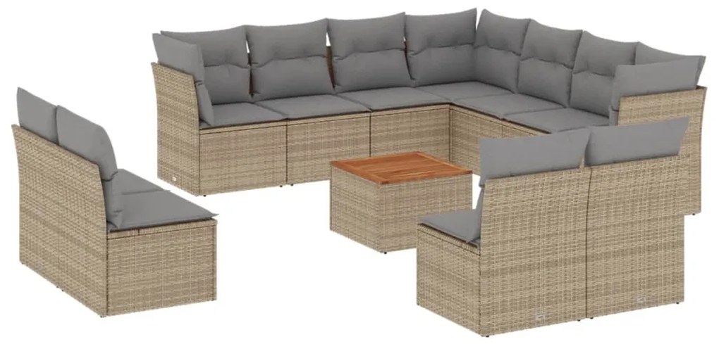 Set Divano da Giardino 12 pz con Cuscini Beige Misto Polyrattan