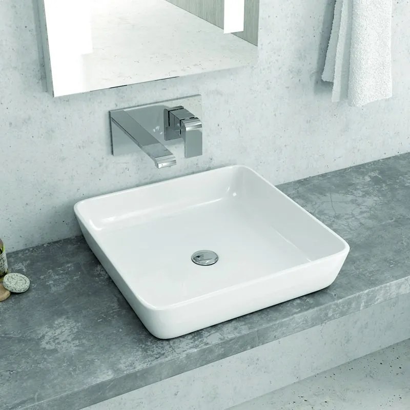 Lavabo bagno quadrato in ceramica bianca lucida | Litos-P105 - KAMALU