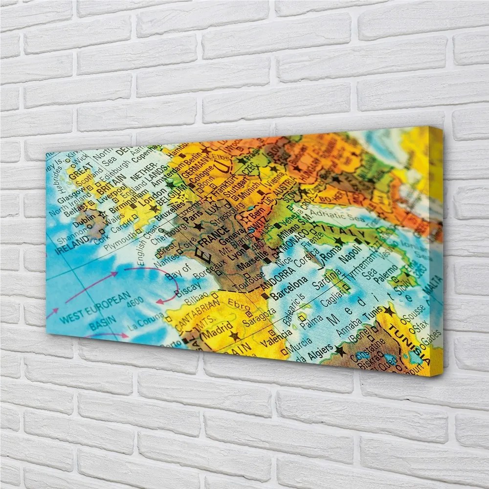 Quadro su tela Mappa globale 100x50 cm