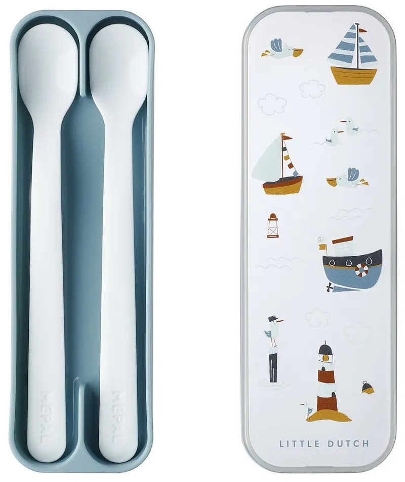 Posate di plastica per bambini in bianco e azzurro 2 pz. Sailors bay - Mepal
