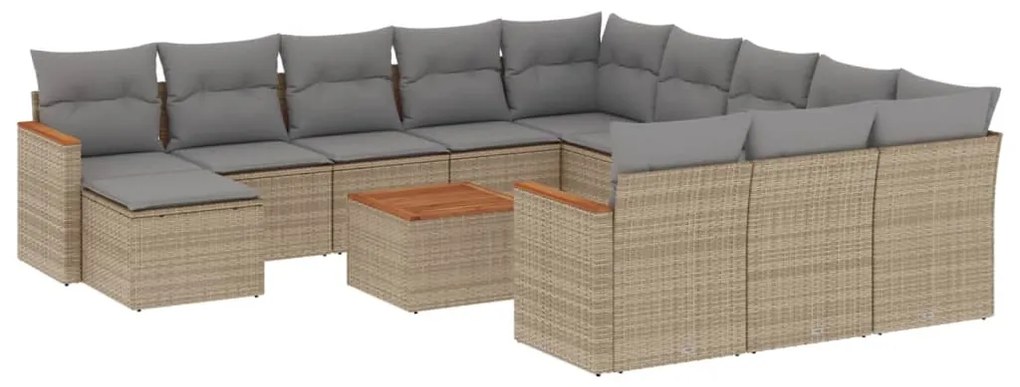 Set divano da giardino 13 pz con cuscini beige misto polyrattan