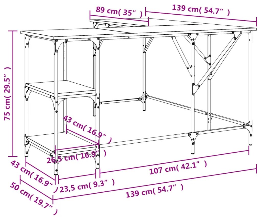 Scrivania Nera 139x139x75 cm in Legno Multistrato