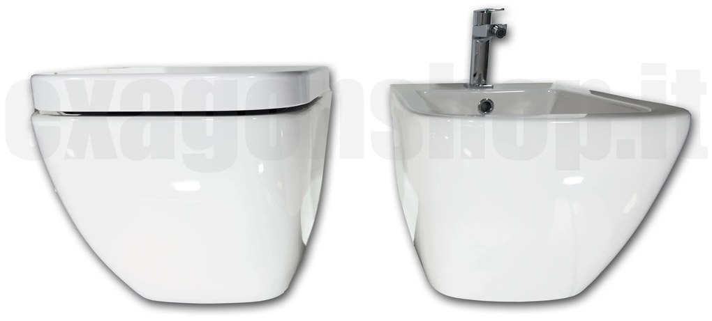 Coppia sanitari sospesi vaso e bidet con Sedile a Chiusura Rallentata Bianco Legend