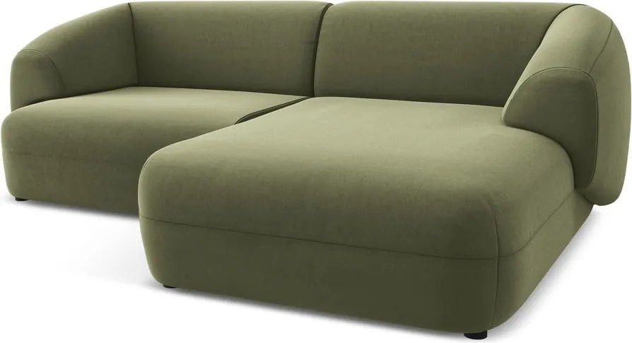 Divano angolare verde (con penisola a destra) con rivestimento in velluto Moana – Makamii