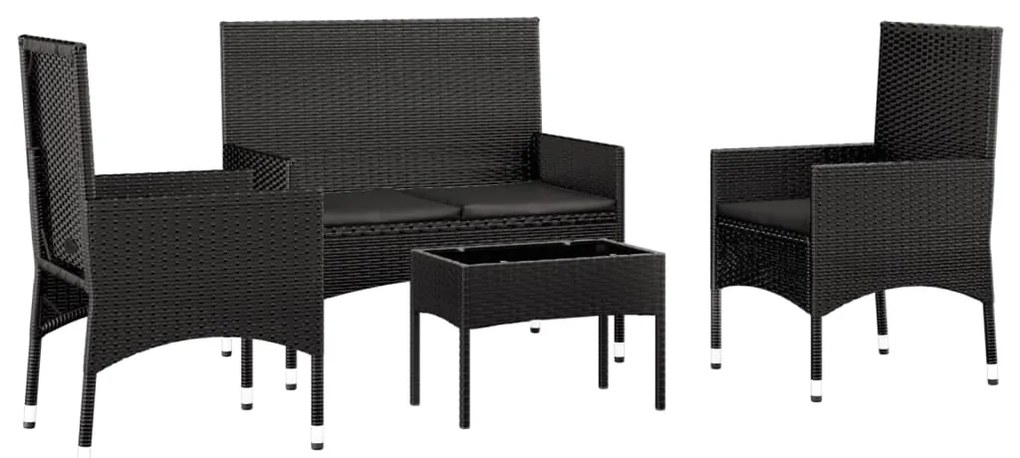 Set Divani da Giardino 4 pz con Cuscini Nero in Polyrattan