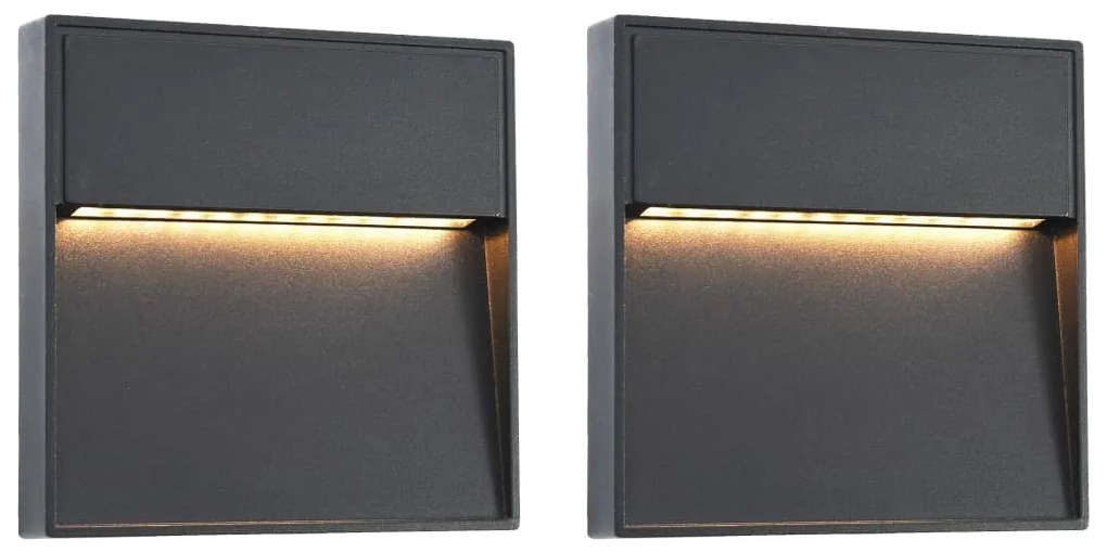 Lampade Da Parete Da Esterno A Led 2 Pz 3 W Nere Quadrate /