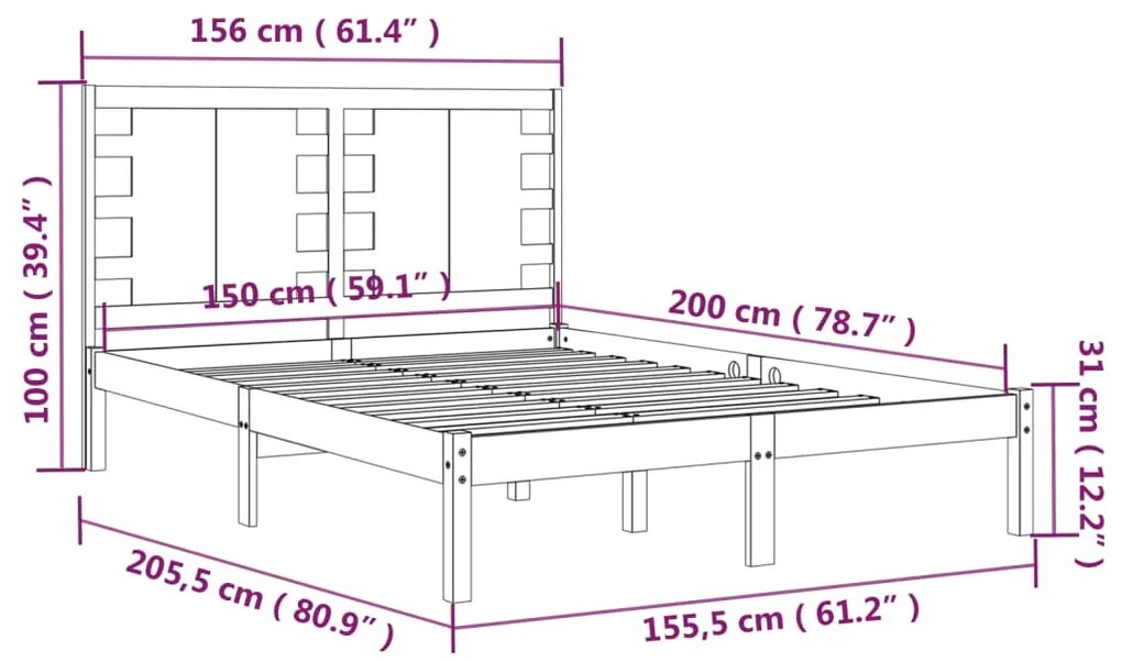 Giroletto Nero in Legno Massello 150x200 cm King Size