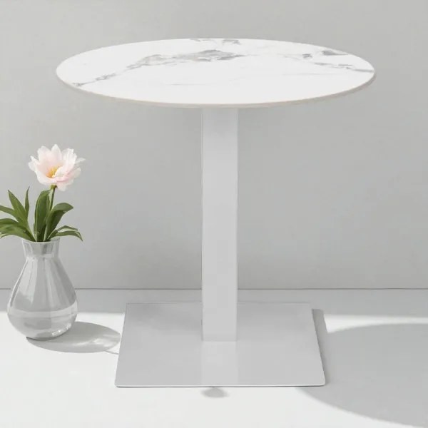 Tavolo pub ristorante bar rotondo 70 cm Top esterno effetto Marmo Bianco base bianca H 75