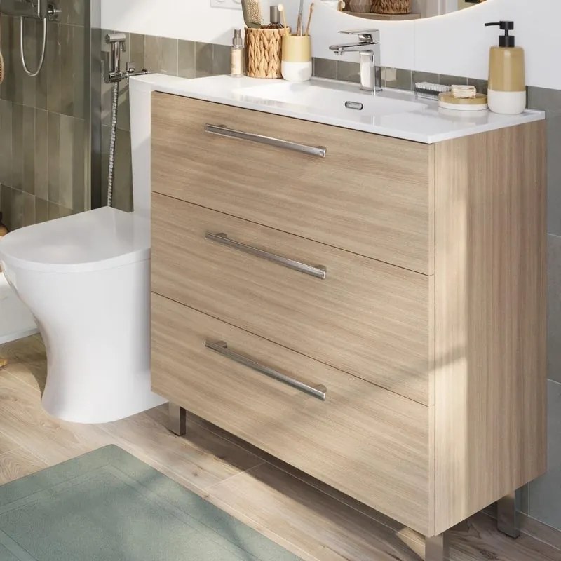 Base Remix 3 cassetti, L80 X P39 X H57,7 cm rovere chiaro, con piedini