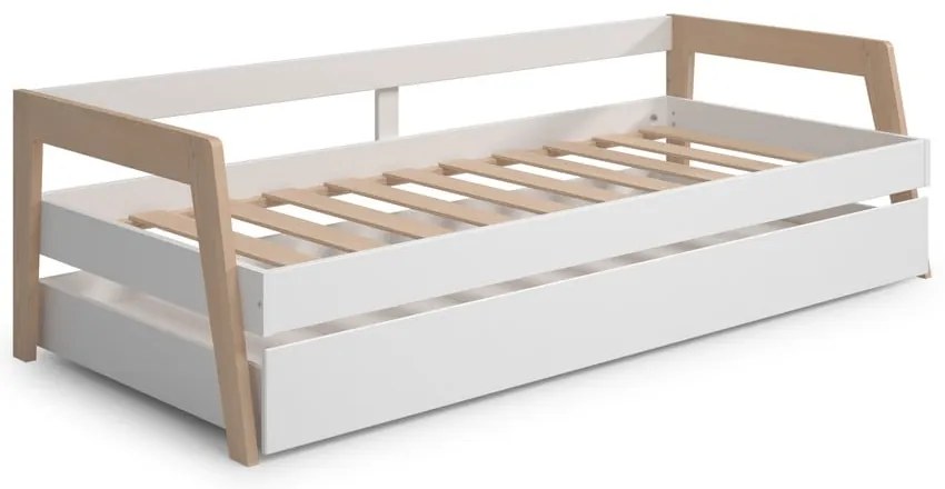 Letto da bambini estraibile bianco in pino massiccio con contenitore con rete inclusa 90x200 cm Carrie – Marckeric