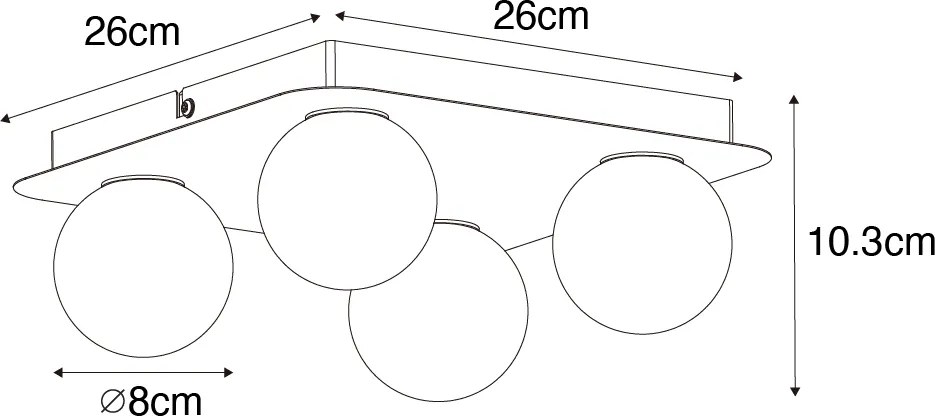 Plafoniera da bagno moderna in ottone quadrata a 4 luci - Cederic