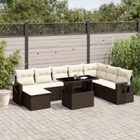 Set Divani da Giardino 9pz con Cuscini Marrone in Polyrattan 3268103